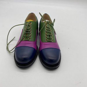 Round Toe Oxford Pumps Chunky Low Heel Wingtips Flats Lace-up Vintage Shoes